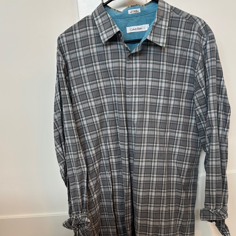 Calvin Klein Gray Plaid Shirt
